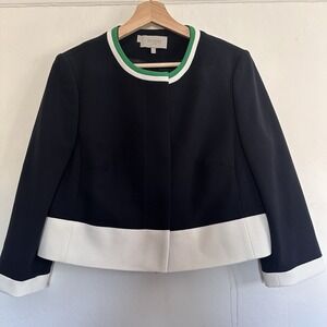 Hobbs London Bolero Short Cropped Jacket Boxy Navy & White Quiet Luxury W 8 NWOT